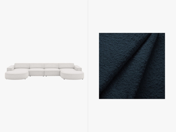 Micadoni Panorama-Sofa Jodie 6-Sitzer runde Recamiere Boucle Baloo Dunkelblau