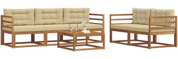 vidaXL Outdoor-Sofagarnitur mit Kissen 6 pcs Natur und Beige 3367181 Bild 3