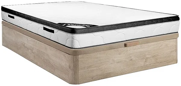 Vente-unique - SOLAK Mattress and bed base set StoffHolz, Platte Beige - B 160 cm x H 30 cm x L 200 cm