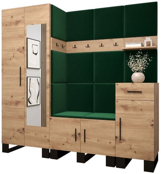 ABIKS MÖBEL Garderoben-Set ARTIN Set 13 Garderobe mit gepolsterten Paneelen, Industriell Design