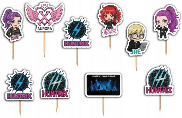 Festivalartikel Tortenstecker Kuchen Topper Set Huntrix Saja Boys K-Pop – 10 Stück Tortendeko, (1-tlg)