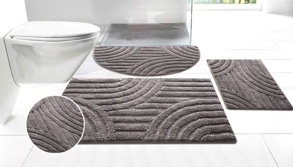 OTTO home Badematte Regona Scandi, Badvorleger, Badezimmer Teppich, Duschvorleger, Höhe 10 mm, rutschhemmend beschichtet, strapazierfähig, Polyester, rechteckig, Badteppich, Uni Farben, Hoch-Tief-Effekt, modernes Muster, Zen