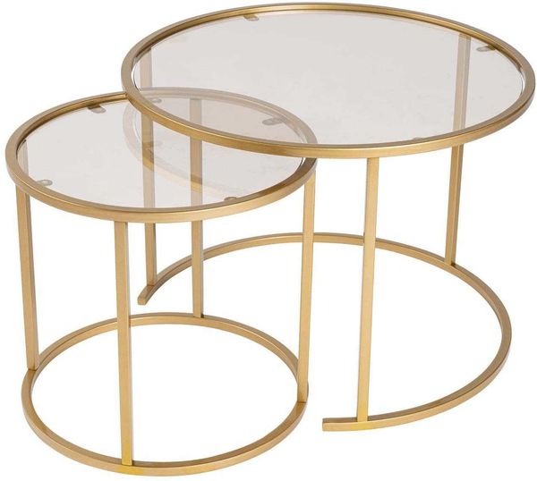 Hanah Home Elegant Coffee Table Set (2 Pieces), Gold & Bronze, 60 x 60 x 43 cm | 100% Tempered Glass & Metal Frame | Stylish & Durable for Modern Living Spaces
