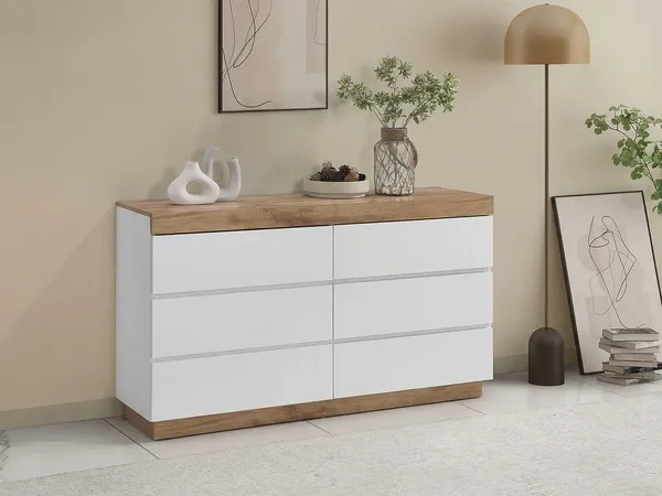 Vente-unique - RENIRI Kommode Holz, Platte BeigeWeiß - B 50 cm x H 76 cm x L 140 cm