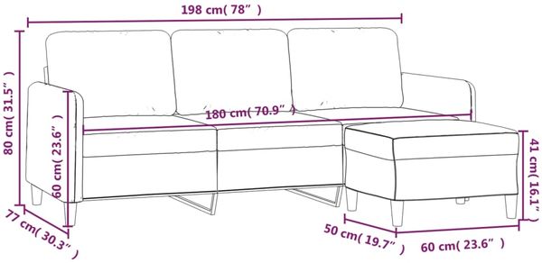 vidaXL 3-Sitzer-Sofa mit Hocker Schwarz 180 cm Samt 3201179 Bild 7