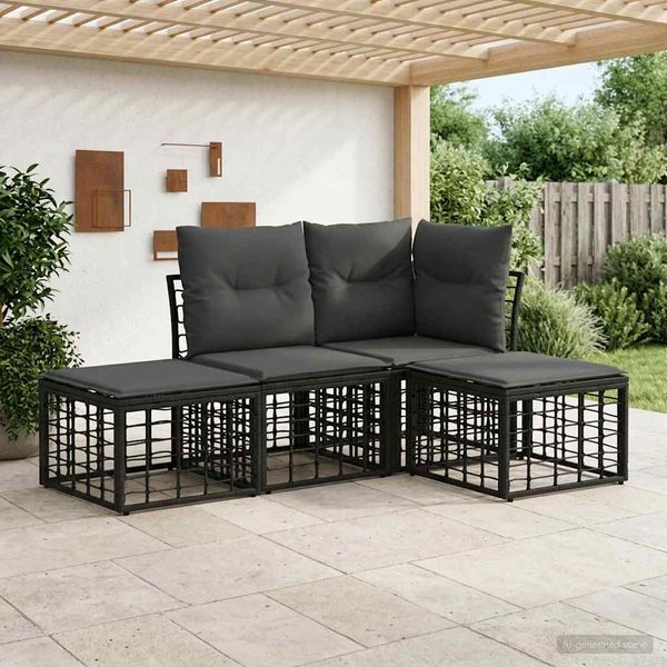 vidaXL Outdoor-Sofagarnitur Schwarz Polyester 3437443