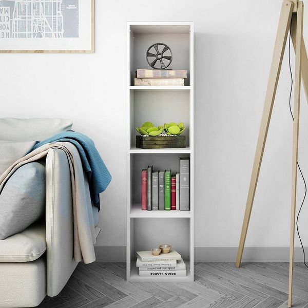 Mondeer Bücherregal Standregal, Wandregal, Bücherschrank aus Holz mit 4 Fächer, 30x30x120cm, Weiß