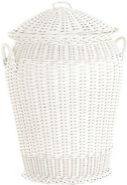 Krines Home Wäschetonne Wäschekorb Wäschetonne Wäschesammler Ø 50 cm aus echtem Rattan, rund mit Deckel und Inlett