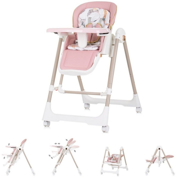 Chipolino Kinderhochstuhl 2 in 1 Milk Shake, verstellbar, Babyschaukel, Räder rosa