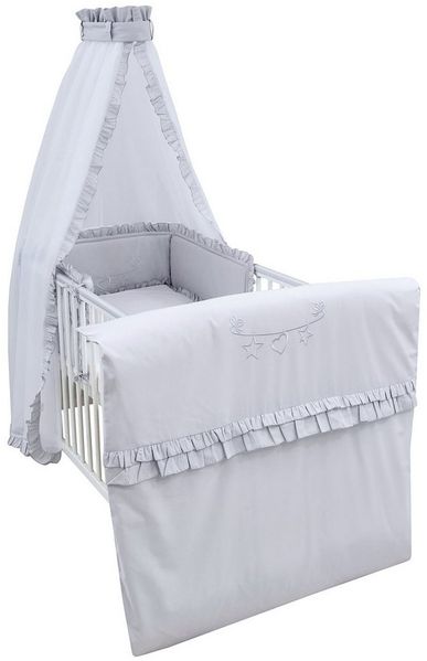 Baby-Delux Komplettbett Babybett Jack Komplettset Royal Rüsche, 10-tlg, Kinderbett 70x140 cm weiß, Bettset verschiedene Designs