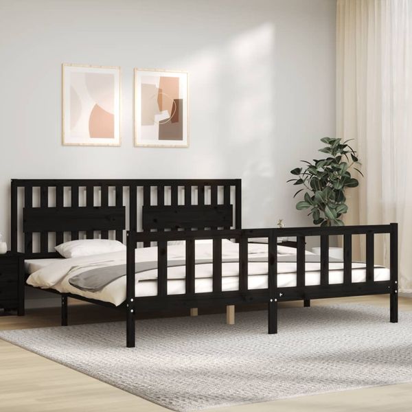 vidaXL Massivholzbett mit Kopfteil Schwarz 200x200 cm 3192450