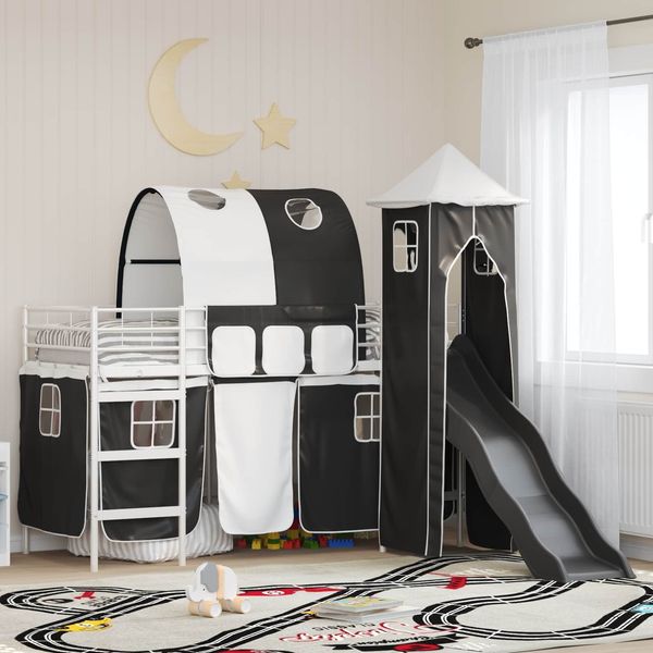 vidaXL Kinderloftbett Weiß und Schwarz 75 x 190 cm Metall 42020892