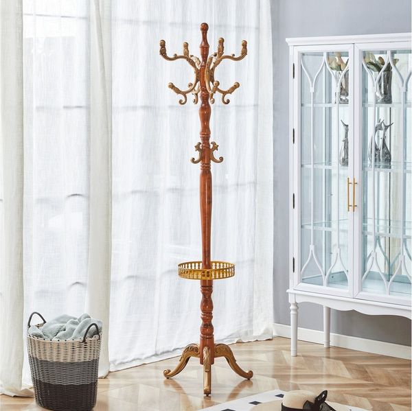 HAUSS SPOLE Garderobenständer Massivholz mehrstufig,Garderobenbaum mit Haken Rutschfest Holzoptik, (Garderobenstange Kleiderstativ einfach zu montieren mit mehreren Haken), Standgarderobe mit rutschfesten Füßen