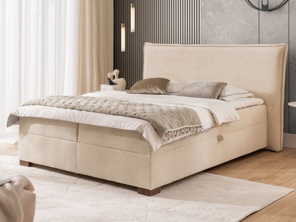 S-Style Möbel Boxspringbett Lovetti mit Topper und Bettkästen aus Cord, Massivholz Füße