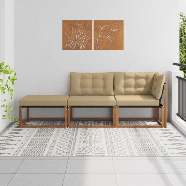 vidaXL Ecksofa-Einheiten für draußen mit Kissen 3 Stück Natur 900656