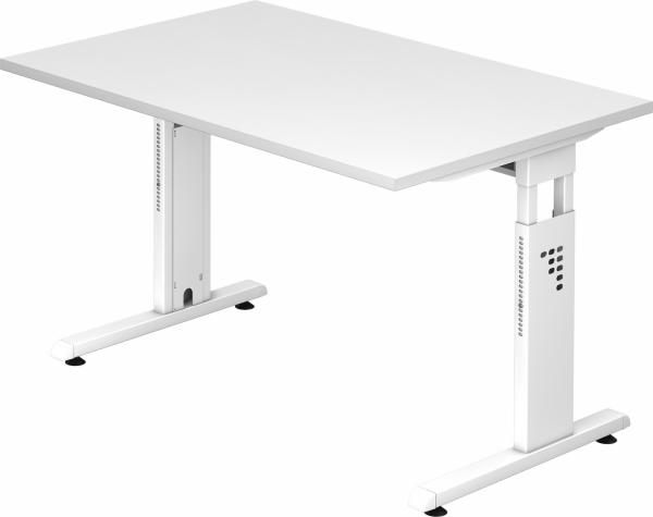 bümö höhenverstellbarer Schreibtisch O-Serie 120x80 cm in weiß, Gestell in weiß - PC Tisch klein für's Büro manuell höhenverstellbar, Computertisch verstellbar, OS-12-W-W