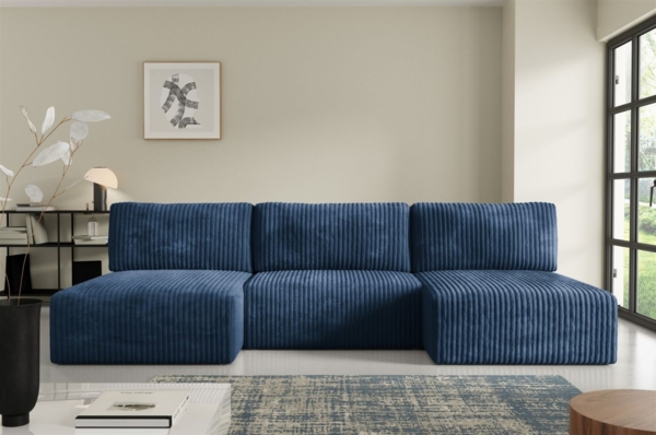 Wohnlandschaft Sofa mit Schlaffunktion NATALIA in Stoff Tilia Dunkelblau