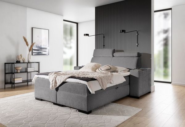 Boxspringbett Bett NESTOR 140x200cm Set. 1 in Stoff Dress Me Grau