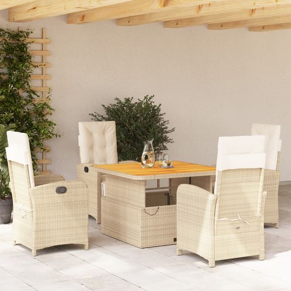vidaXL 5-tlg. Garten-Essgruppe mit Kissen Beige Poly Rattan 3277354