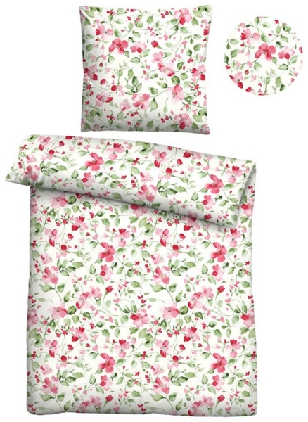 Traumhaft schlafen - Castell - Markenbettwäsche Mikrofaser Bettwäsche 0561119 BLÜMCHEN, rubin, 1x 135x200 cm + 1x 80x80 cm