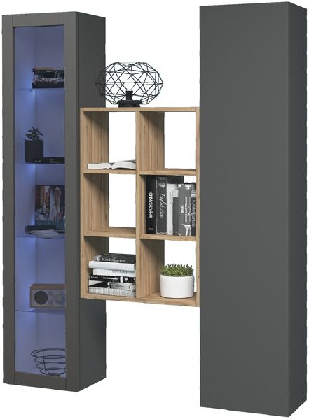Wohnwand >Benevent< (3-teilig) in Anthrazit matt - 140x180x30 (BxHxT)