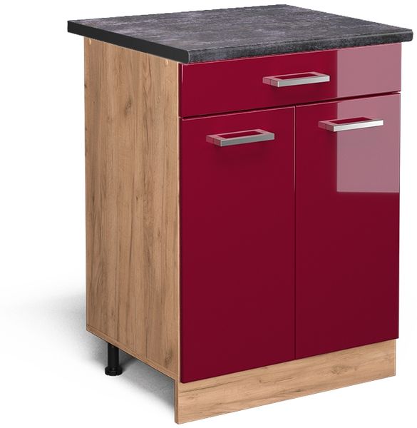 Küchenunterschrank R-Line Rot Hochglanz 60 cm mit Schublade, AP Anthrazit Vicco