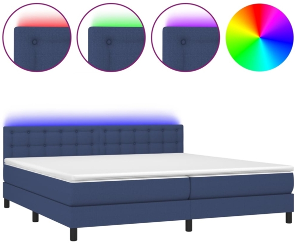 Boxspringbett mit Matratze & LED Stoff Blau 200x200 cm, Härtegrad: H2 [3133507]