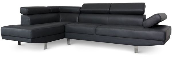 Menzzo Alfa Ecksofa mit verstellbaren Kopfstützen und Kunstlederbezug Schwarz