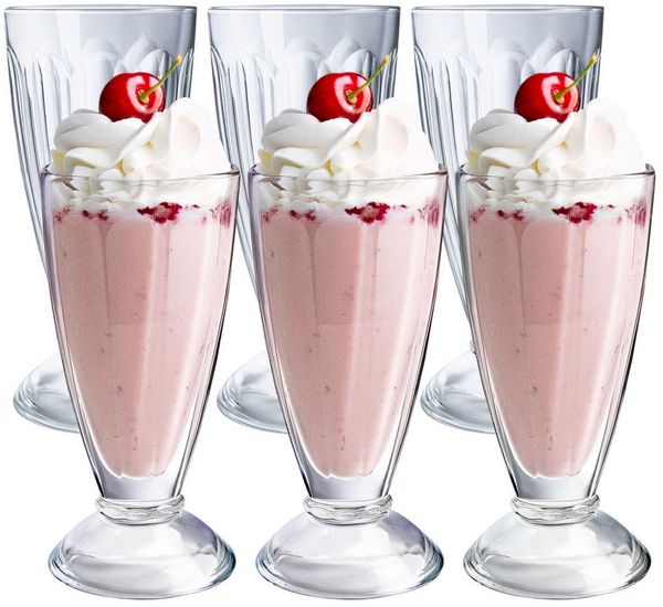 KONZEPT Cocktailglas mit Stiel 300ml, Gläser für Smoothie, Milchshake und Dessert, 6-tlg, spülmaschinengeeignet