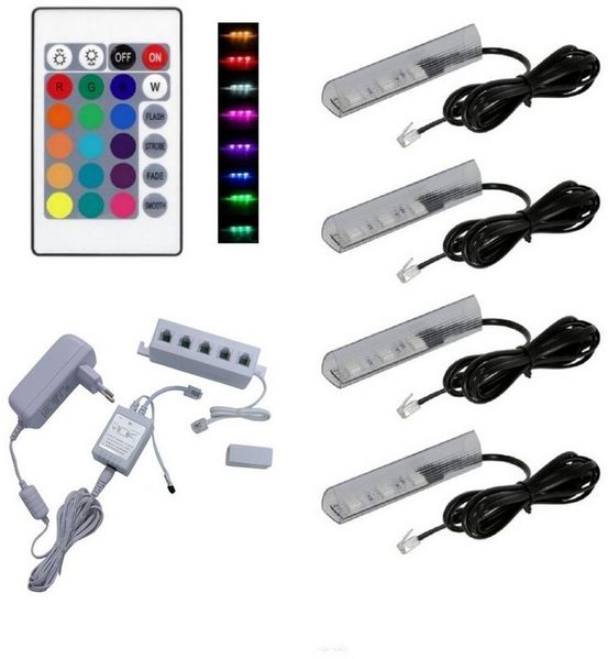 QLS LED Unterbauleuchte Weiß 12V mit Fernbedienung 16 Farben Dimmbar, LED fest integriert, Set Glaskantenbeleuchtung SMD 5050 RGB