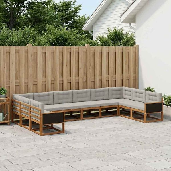 vidaXL Outdoor-Sofagarnitur mit Kissen 10 pcs Natürlich und Hellgrau 3382914