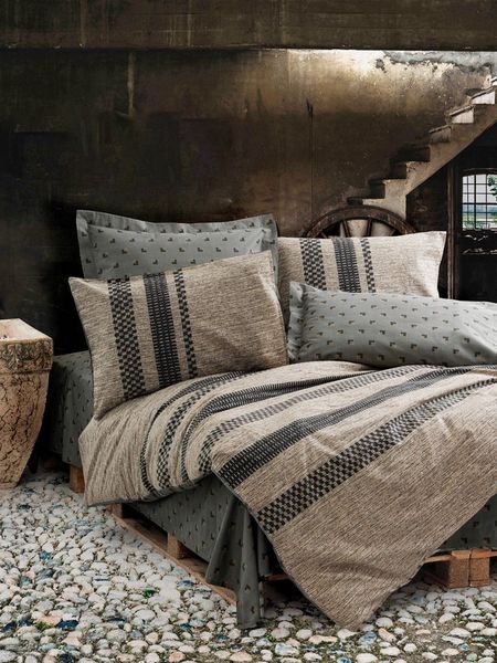 L'Essentiel Maison Bettwäsche Set Arlo Modernes Design in Braun, Schwarz & Grau, Biber Bett Set, 100% COTTON RANFORCE, 2 teilig, Atmungsaktive Ranforce-Qualität, 145 g/m² Fadenzahl