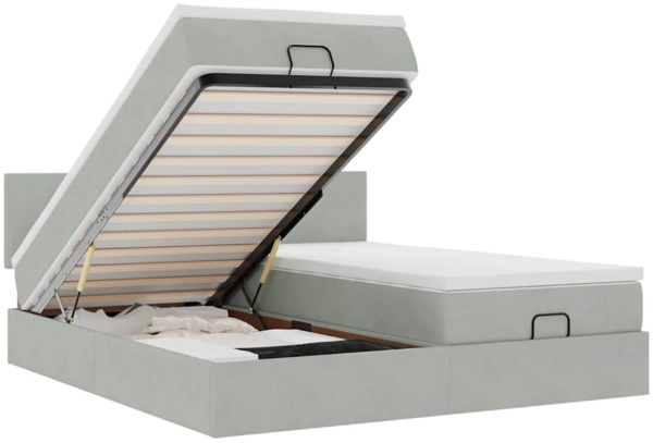 vidaXL Ottoman-Bett mit Matratzen & LEDs Hellgrau 160x200 cm Samt 3312899