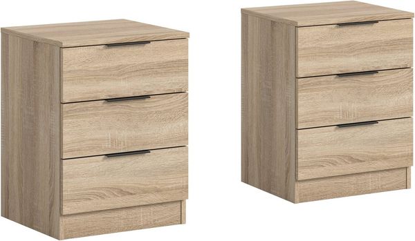 Home affaire Nachtkommode Skarde 2 Nachttische, jeweils Breite: 45 cm (Set, 2 St, Sie bekommen 2 Nachttische im Set), Skarde, 2er Set Nachtkommoden, 3 Schubkästen, Sonoma Eiche NB