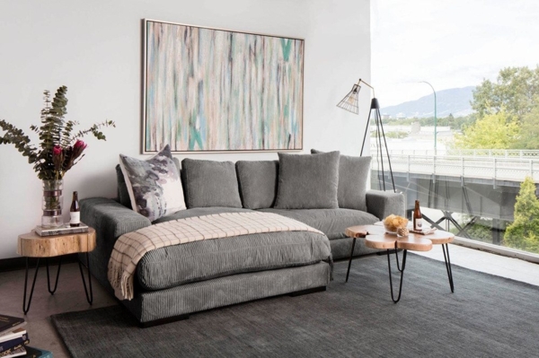 riess-ambiente Ecksofa BABYLON 270cm grau · XXL Couch in L-Form mit Cord-Bezug · inkl. Kissen, Einzelartikel 1 Teile, 3-Sitzer · breiter Récamiere · abnehmbarer Bezug · Modern Design