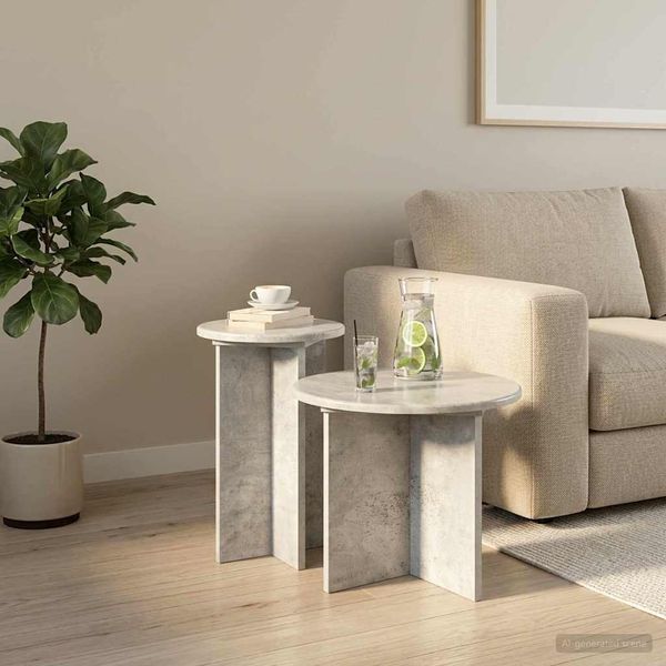 vidaXL Beistelltisch-Set mit Speicher 2 pcs Betongrau Holzwerkstoff 8001031