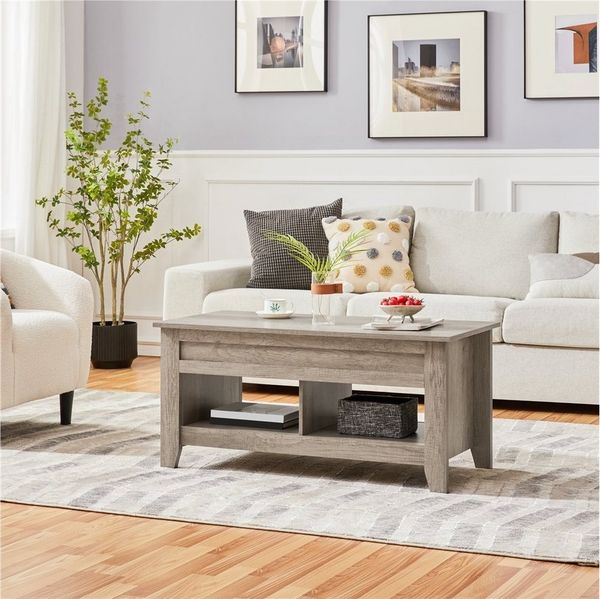 Yaheetech Couchtisch mit höhenverstellbarer Tischplatte, verstecktem Stauraum & Ablagefach, Holz, 104,5 x 49,5 x 49 cm, Grau