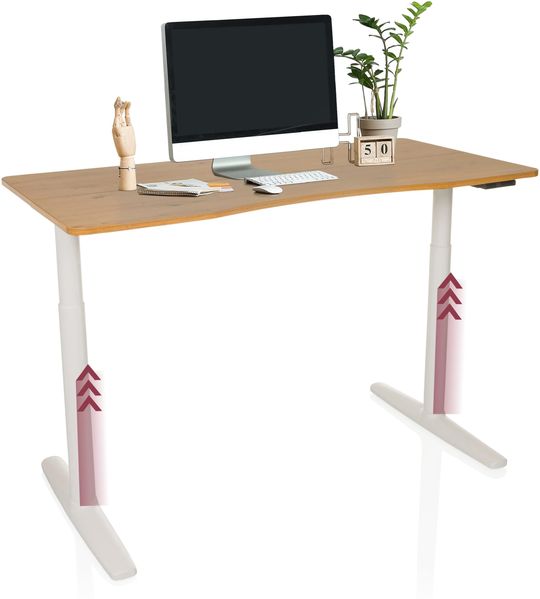 hjh OFFICE Schreibtisch höhenverstellbar, elektrisch 140x70 cm Stand PRO R Schreibtisch abgerundet mit Memory-Funktion, inkl. ergonomischen Modus, Eiche/Weiß