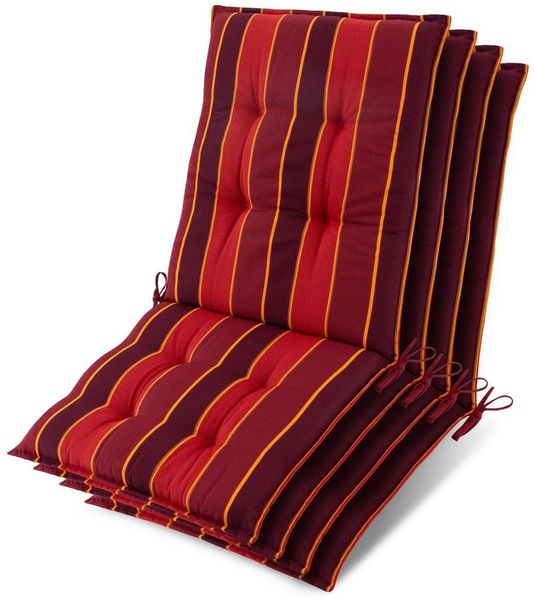 Beautissu Sitzauflage 4er Set Niedriglehner Auflage Sun-NL 100x50x8cm Rot-Gestreift, 8cm Dicke Gartenstuhlauflage mit Befestigung UV-Lichtechtheit 5