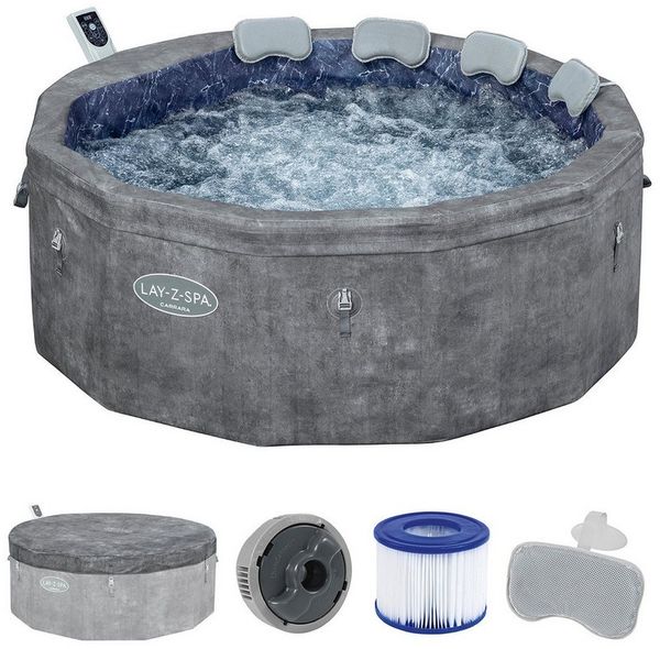 LAY-Z-SPA® Energiespar Whirlpool Carrara AirJet™ mit App-Steuerung, für 6 Personen, Ø 170 x 65 cm, Alabaster-Optik