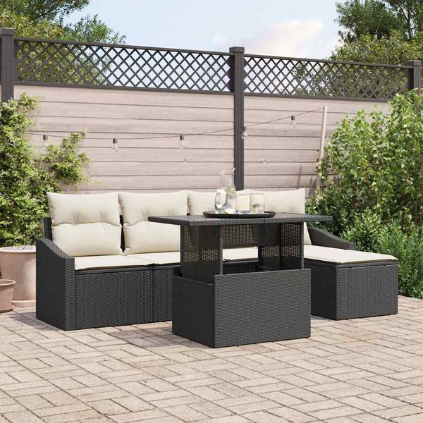 vidaXL Garten-Sofa-Set mit Kissen 6 pcs Schwarz und Creme Poly-Rattan 3357720
