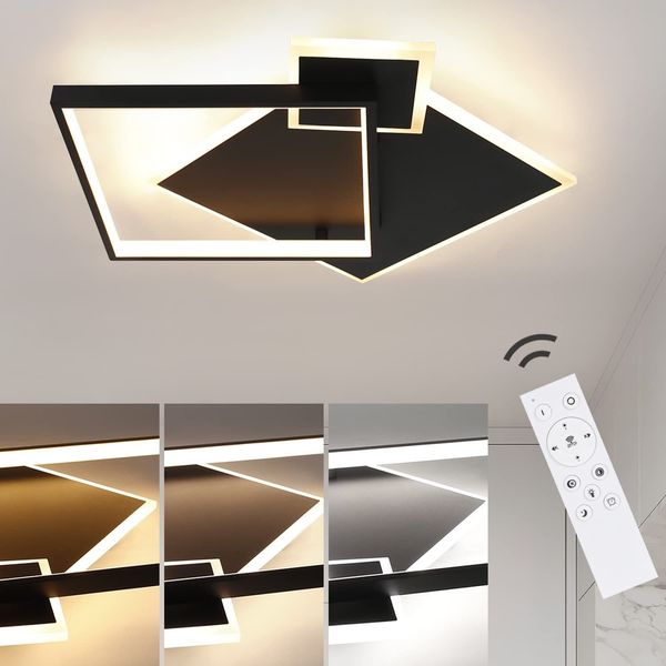 ZMH Deckenlampe LED Deckenleuchte Wohnzimmer - Schwarz Dimmbar 50W Wohnzimmerlampe Modern Design mit Fernbedienung aus Metall Deckenbeleuchtung für Esszimmer Küche Jugendzimmer Schlafzimmer