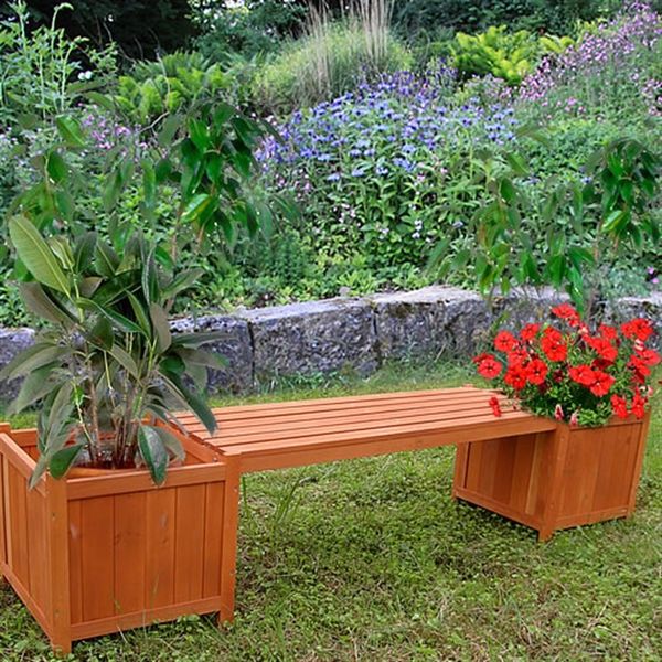 Gartenbank mit 2 Blumenkästen Garten Bank 2in1 Blumenkasten Holzbank braun