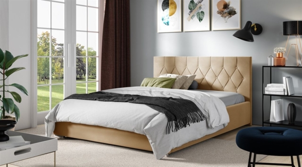 Polsterbett Schlafzimmerbett LORENA 120x200cm Komplettset Stoff Alova Senfgelb