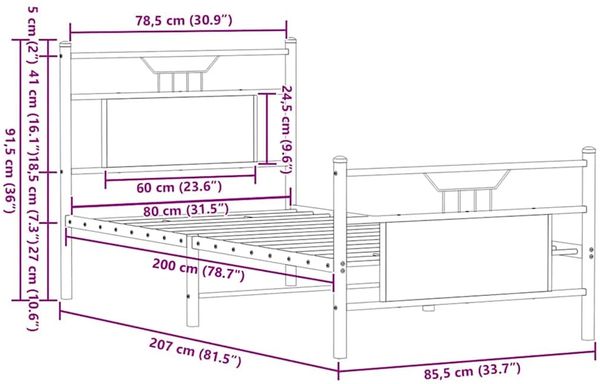vidaXL Bettgestell ohne Matratze Braun Eiche 80x200 cm Holzwerkstoff 4106850 Bild 11