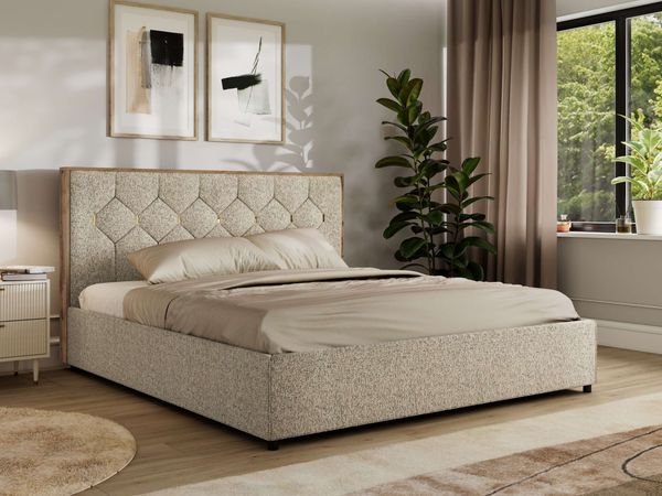 Polsterbett mit Bettkasten LARINO CLASSIC 180 x 200 cm Lattenrost und Gasdruckfedern, stabiles Bettgestell, modernes Design Multipocket Matratze - Dunkelbeige Strukture - ELORI LUX