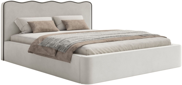 Selsey 'Duney' Polsterbett mit Bettkasten, Velours, hellbeige, 200x200