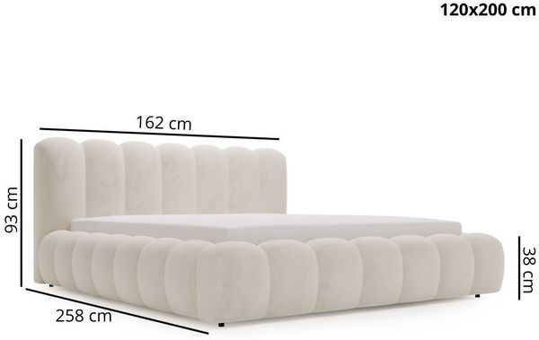 GRAINGOLD Averia Polsterbett 120x200, Doppelbett mit Kopfteil, Bettkasten, Velour-Stoff, Beige Bild 8