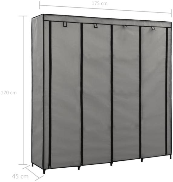 vidaXL Kleiderschrank mit 4 Fächern, grau, 175 x 45 x 170 cm Bild 4