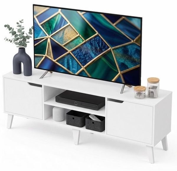 VASAGLE Fernsehtisch, Lowboard, TV-Schrank, Fernsehschrank, mit verstellbarer Ablage, für Fernseher bis zu 65 Zoll, Wohnzimmer, weiß